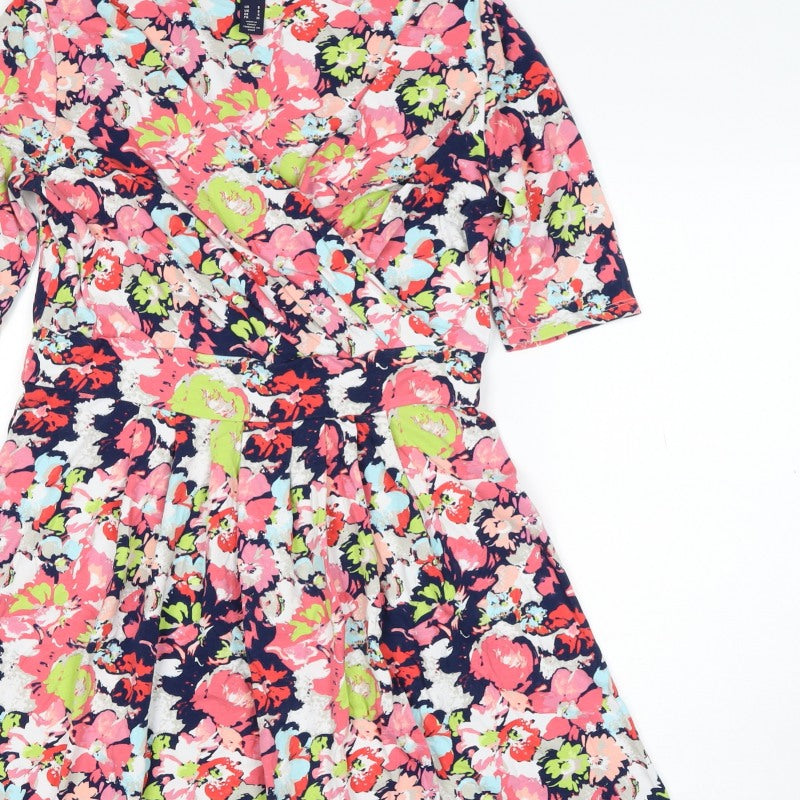 Lands' End Women’s Multicoloured Floral Wrap Dress UK 10-12 Jersey