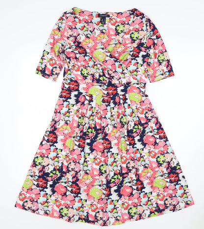 Lands' End Women’s Multicoloured Floral Wrap Dress UK 10-12 Jersey