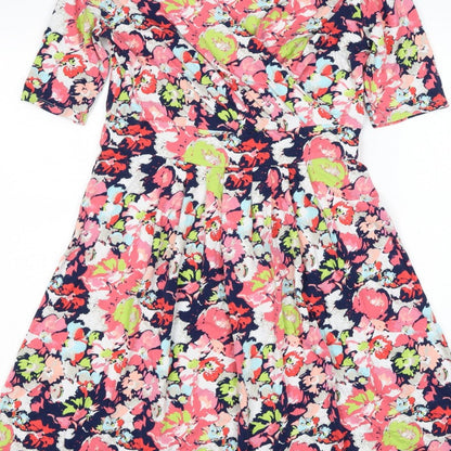 Lands' End Women’s Multicoloured Floral Wrap Dress UK 10-12 Jersey