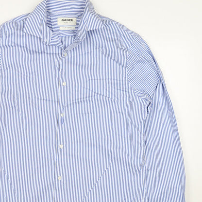 Jaeger Men's Blue Striped M Tailored Fit Cotton Formal Shirt