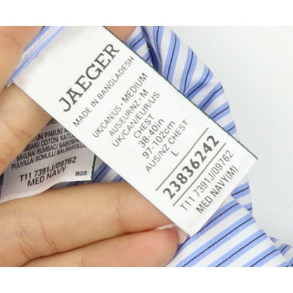 Jaeger Men's Blue Striped M Tailored Fit Cotton Formal Shirt