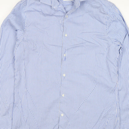 Jaeger Men's Blue Striped M Tailored Fit Cotton Formal Shirt
