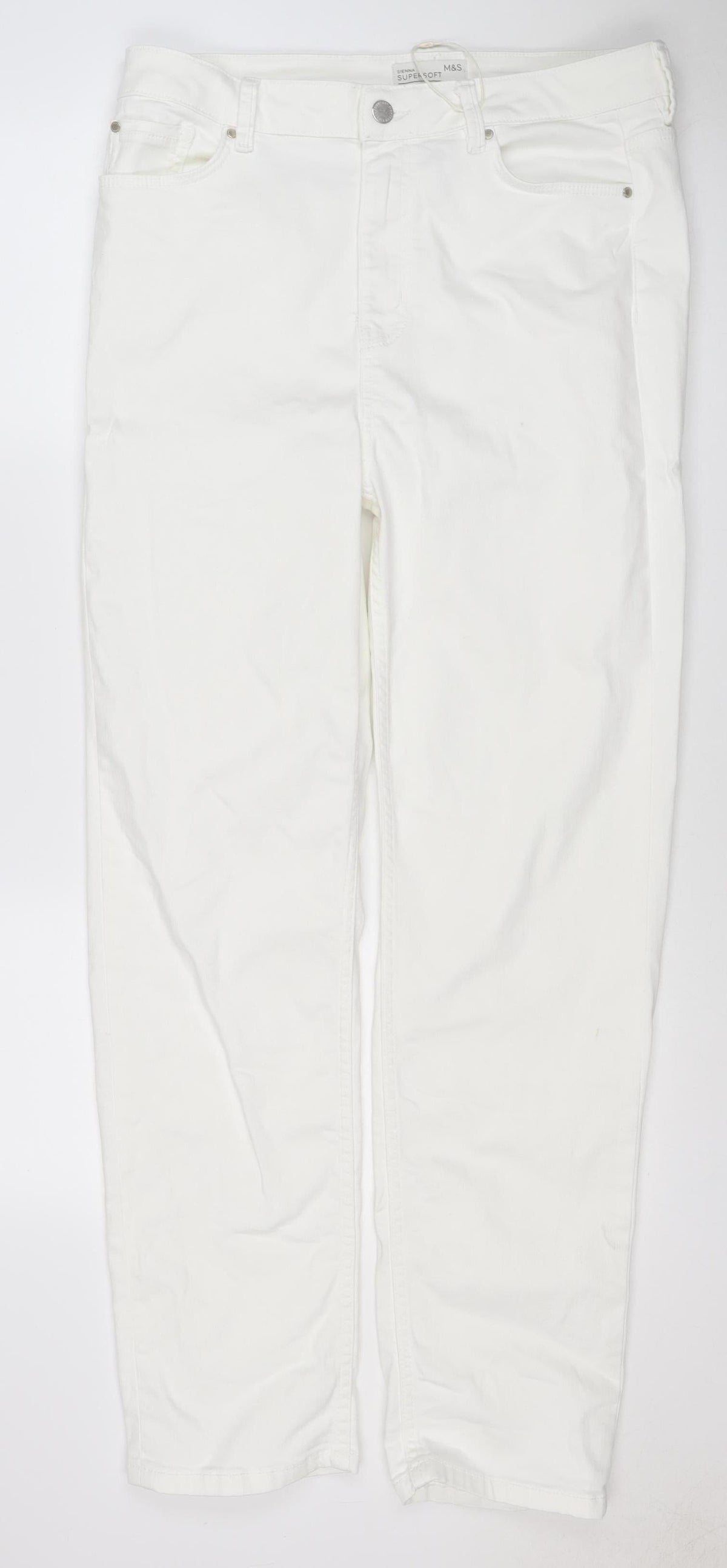 Marks and Spencer Women White UK 16 Long Super Soft Straight Jeans