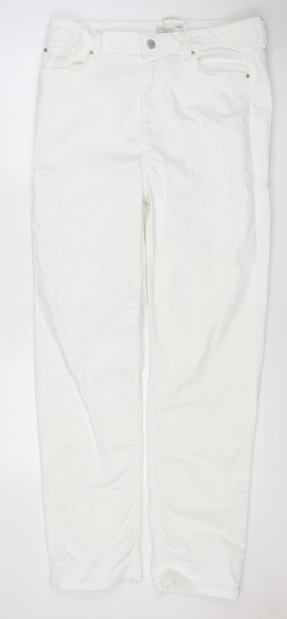Marks and Spencer Women White UK 16 Long Super Soft Straight Jeans