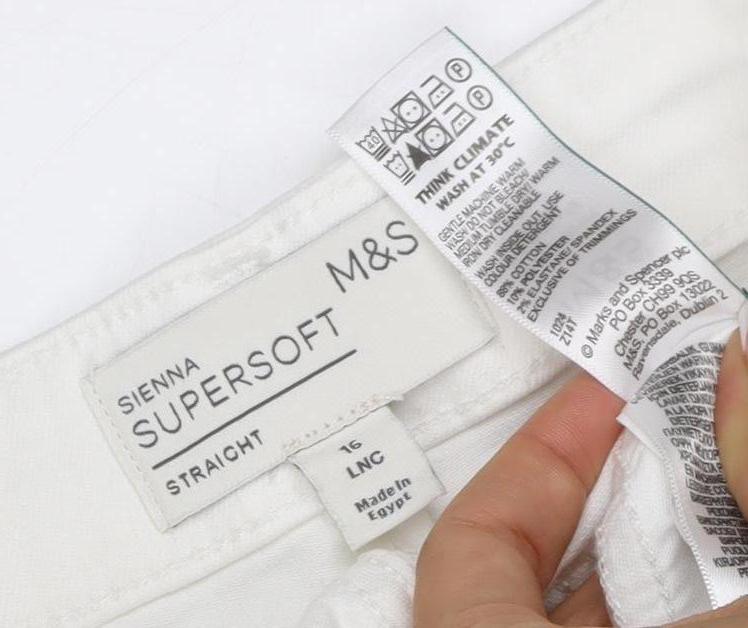 Marks and Spencer Women White UK 16 Long Super Soft Straight Jeans