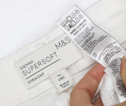 Marks and Spencer Women White UK 16 Long Super Soft Straight Jeans
