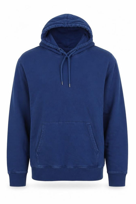 Front view of Colorful Standard Men's Blue M Pullover Hoodie Organic Cotton Pockets