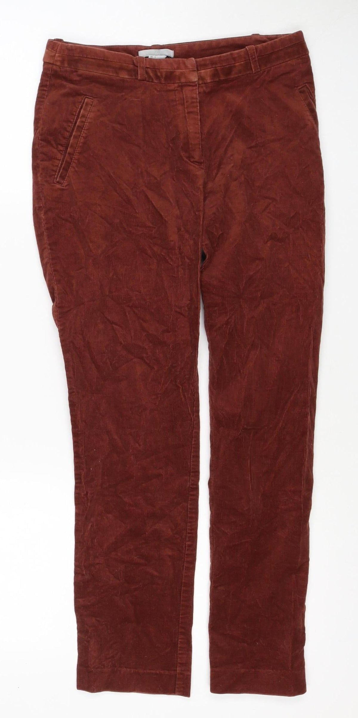 H&M Women's Brown Corduroy Straight Trousers UK 6 Cotton Stretch