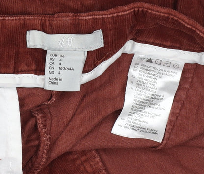 H&M Women's Brown Corduroy Straight Trousers UK 6 Cotton Stretch