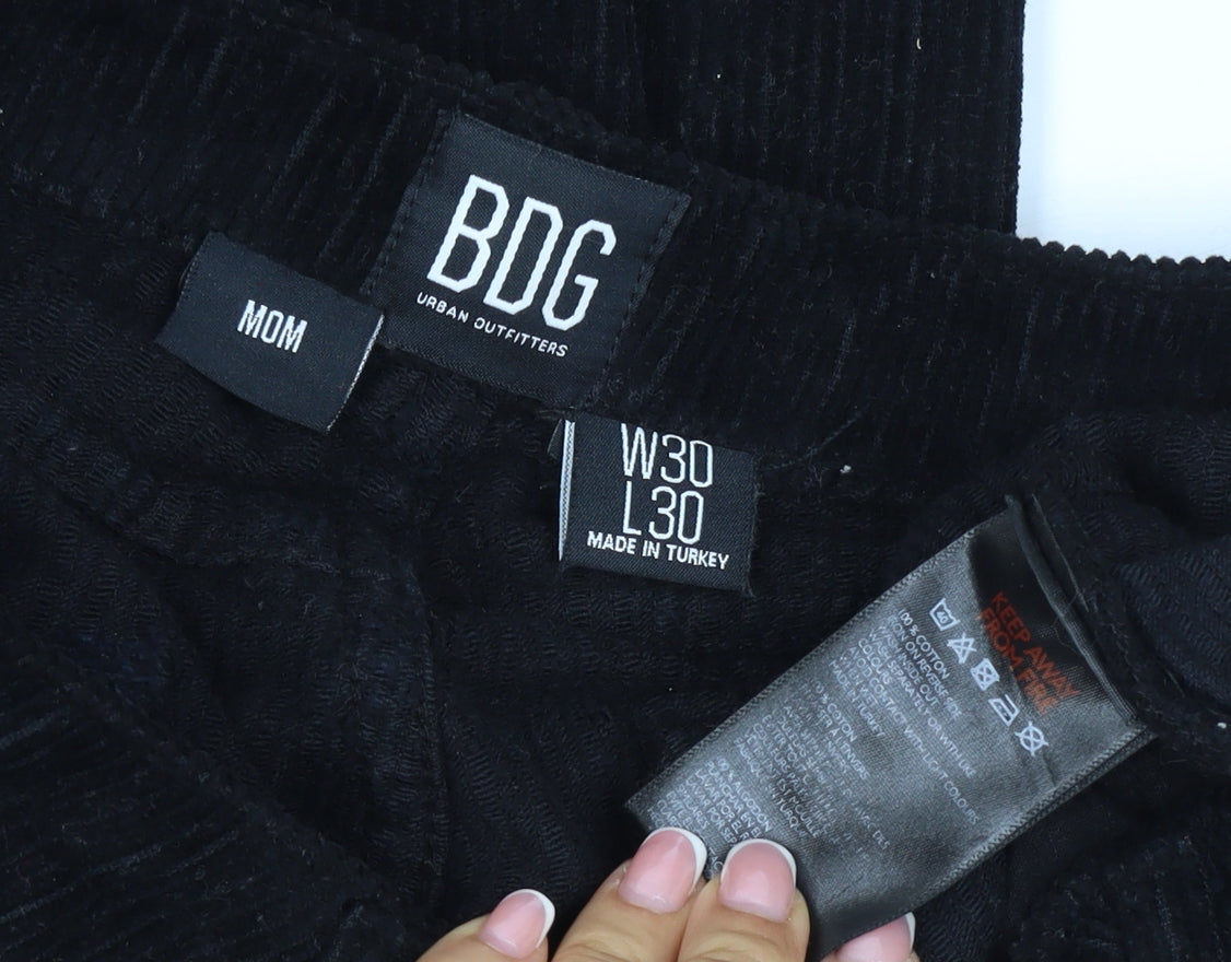 BDG Urban Outfitters Women Black Corduroy Mom Trousers UK 12 W30 L30