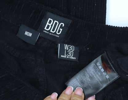 BDG Urban Outfitters Women Black Corduroy Mom Trousers UK 12 W30 L30