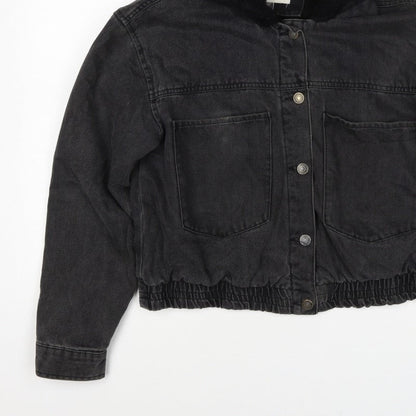 Ashley Vintage Charm Women Black L Hooded Denim Jacket Faux Fur Lined