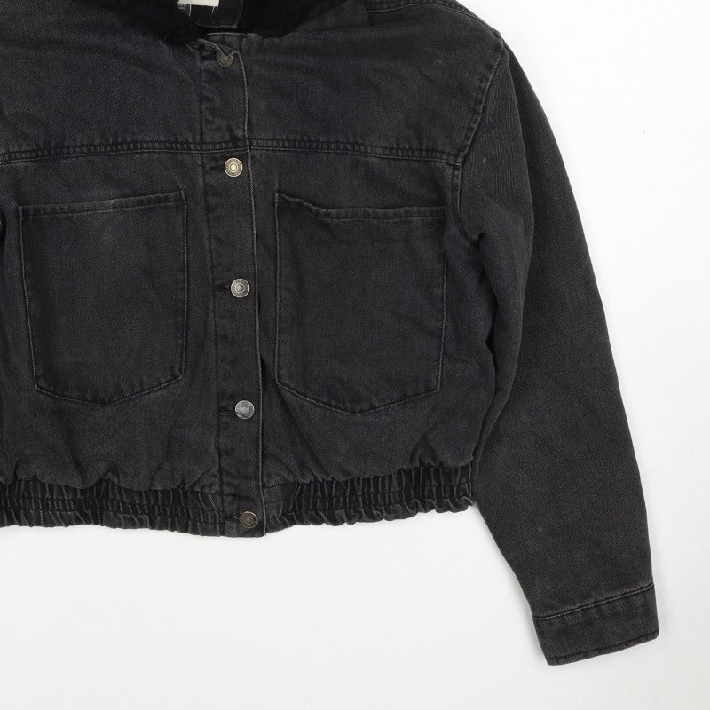 Ashley Vintage Charm Women Black L Hooded Denim Jacket Faux Fur Lined