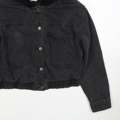 Ashley Vintage Charm Women Black L Hooded Denim Jacket Faux Fur Lined