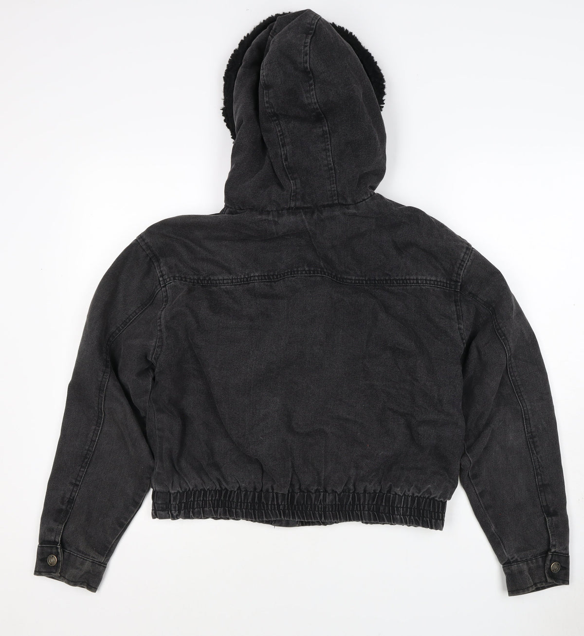 Ashley Vintage Charm Women Black L Hooded Denim Jacket Faux Fur Lined