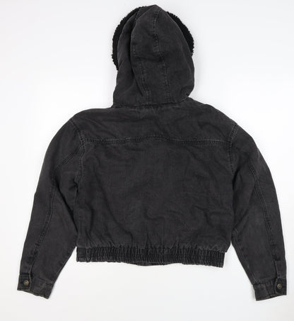 Ashley Vintage Charm Women Black L Hooded Denim Jacket Faux Fur Lined