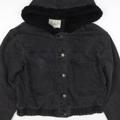 Ashley Vintage Charm Women Black L Hooded Denim Jacket Faux Fur Lined