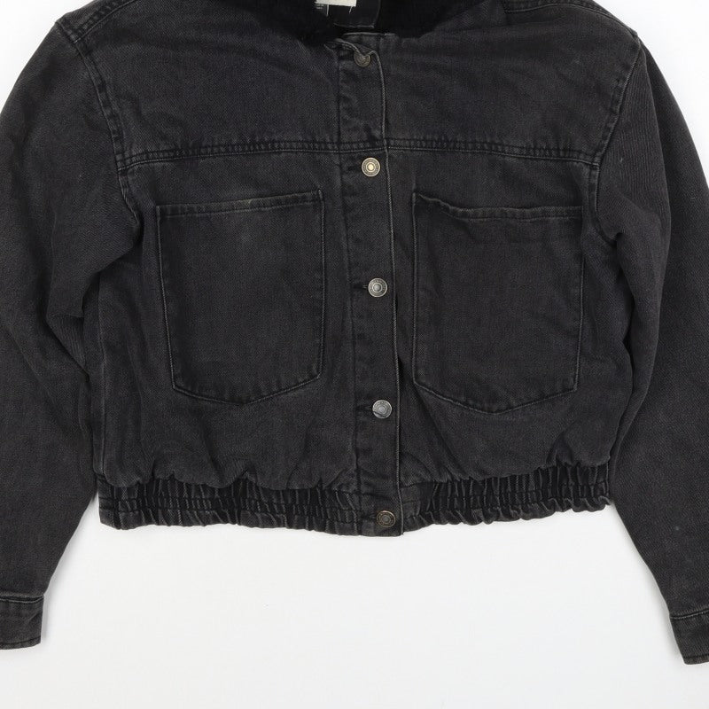 Ashley Vintage Charm Women Black L Hooded Denim Jacket Faux Fur Lined
