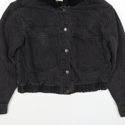 Ashley Vintage Charm Women Black L Hooded Denim Jacket Faux Fur Lined