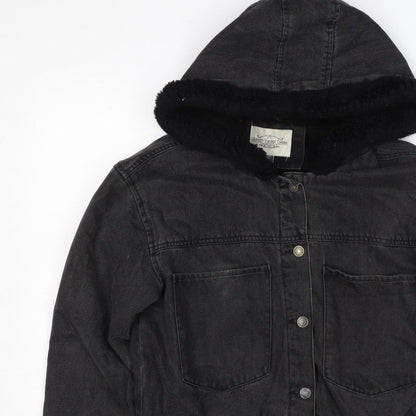Ashley Vintage Charm Women Black L Hooded Denim Jacket Faux Fur Lined