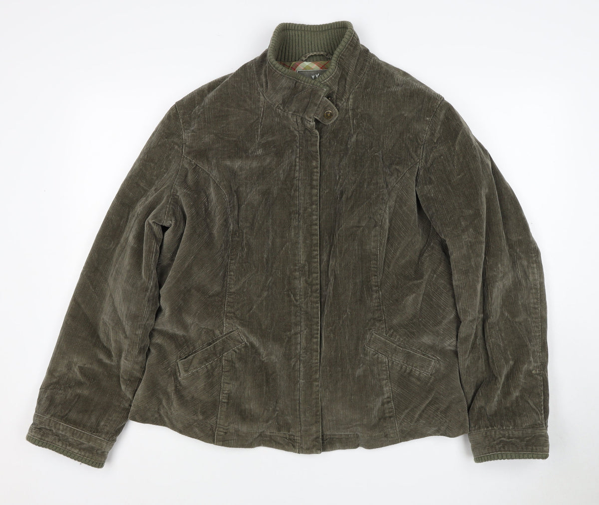 Per Una Women’s Green Corduroy Jacket UK 20 Plus Lined Zip