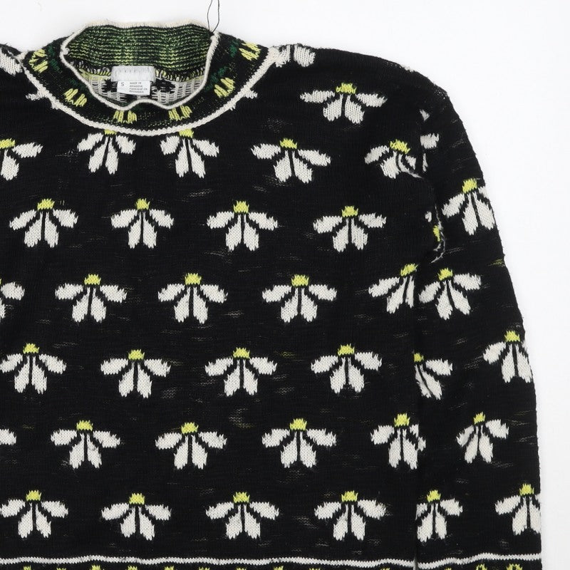 Cooperative Women Black S Floral Knit Crew Neck Vintage Jumper