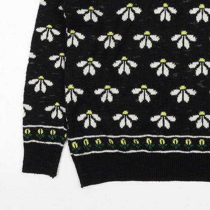Cooperative Women Black S Floral Knit Crew Neck Vintage Jumper