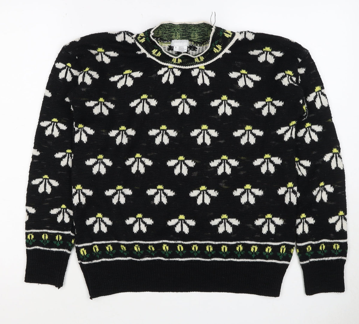 Cooperative Women Black S Floral Knit Crew Neck Vintage Jumper