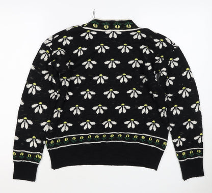 Cooperative Women Black S Floral Knit Crew Neck Vintage Jumper