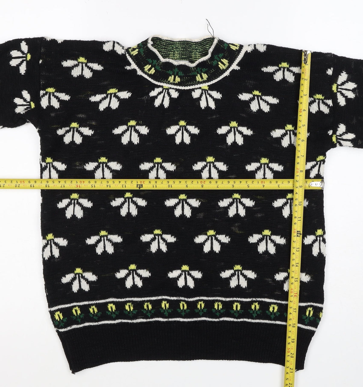 Cooperative Women Black S Floral Knit Crew Neck Vintage Jumper
