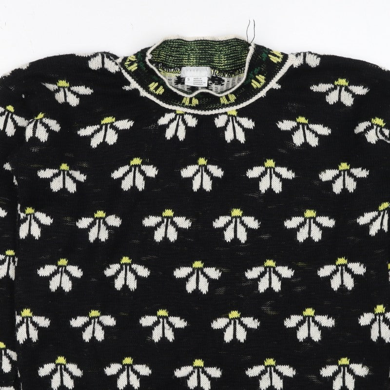 Cooperative Women Black S Floral Knit Crew Neck Vintage Jumper