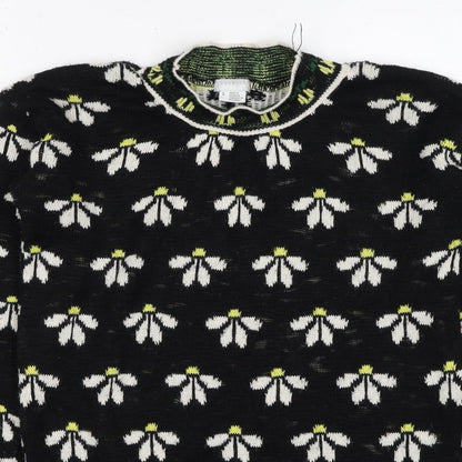 Cooperative Women Black S Floral Knit Crew Neck Vintage Jumper