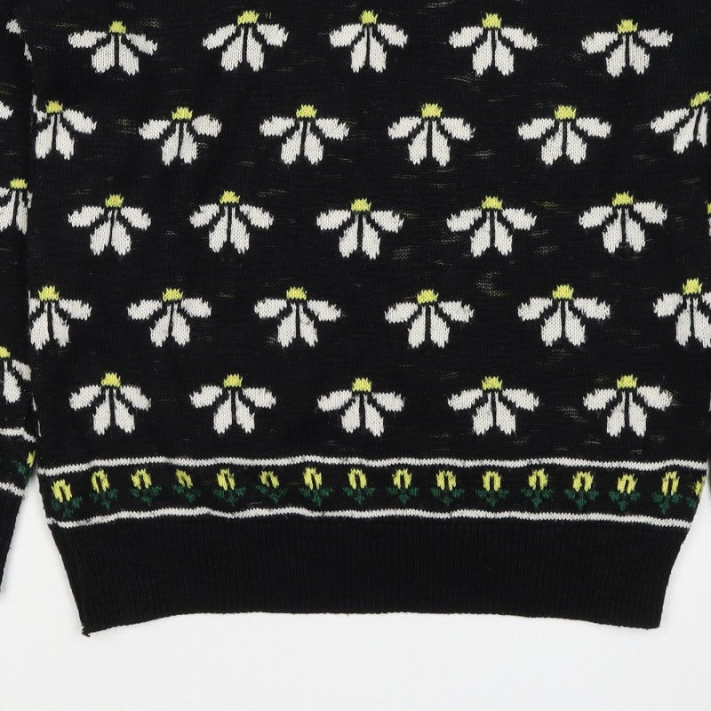 Cooperative Women Black S Floral Knit Crew Neck Vintage Jumper