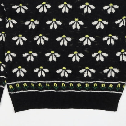 Cooperative Women Black S Floral Knit Crew Neck Vintage Jumper