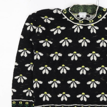 Cooperative Women Black S Floral Knit Crew Neck Vintage Jumper