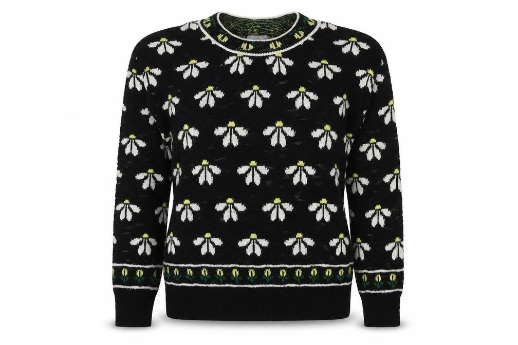 Cooperative Women Black S Floral Knit Crew Neck Vintage Jumper