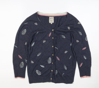 Mantaray Women’s Blue Size 10 Leaf Embroidered Button Cardigan
