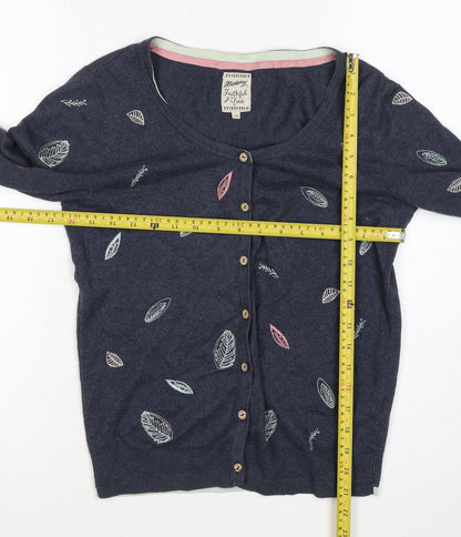 Mantaray Women’s Blue Size 10 Leaf Embroidered Button Cardigan