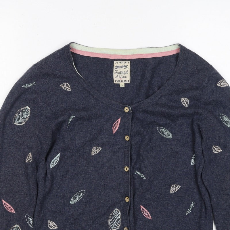 Mantaray Women’s Blue Size 10 Leaf Embroidered Button Cardigan