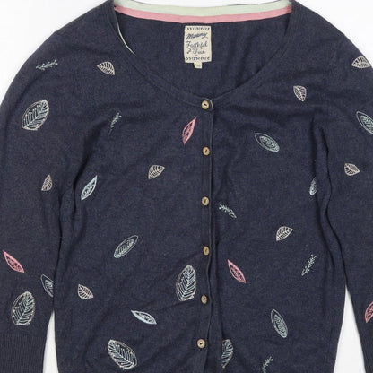 Mantaray Women’s Blue Size 10 Leaf Embroidered Button Cardigan