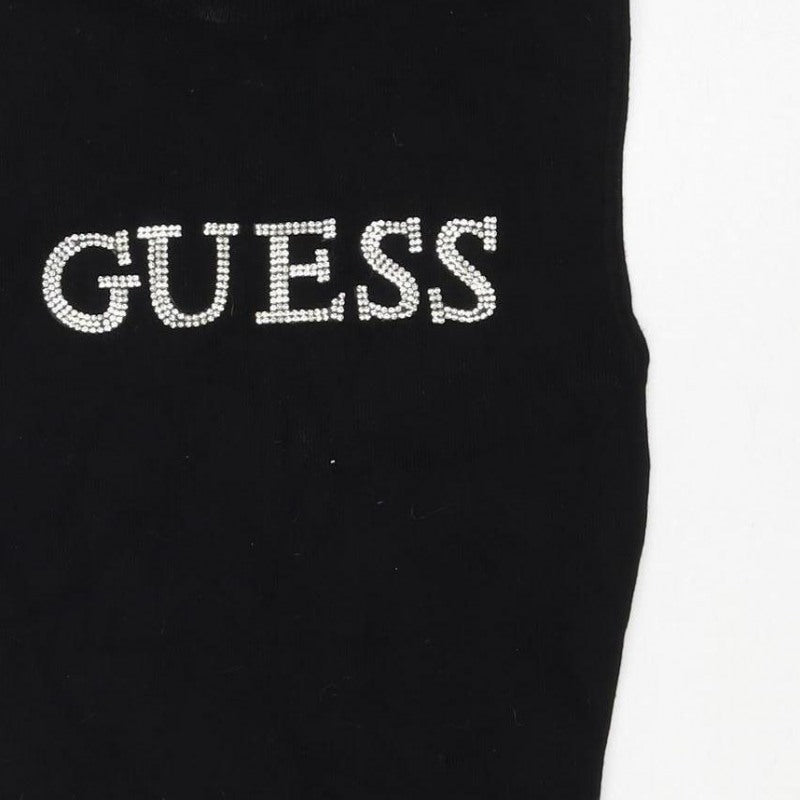 Guess Women’s Black S Rhinestone Logo Mock Neck Knit Tunic Tank Top