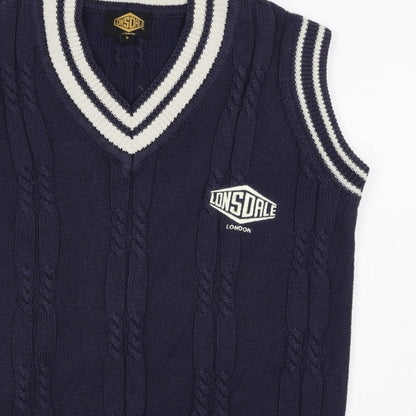 Lonsdale Men’s Navy S Cable Knit V-Neck Cricket Sweater Vest Logo