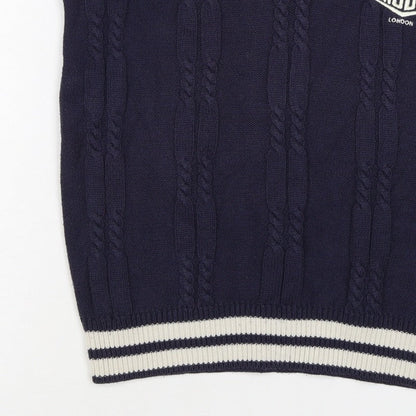 Lonsdale Men’s Navy S Cable Knit V-Neck Cricket Sweater Vest Logo