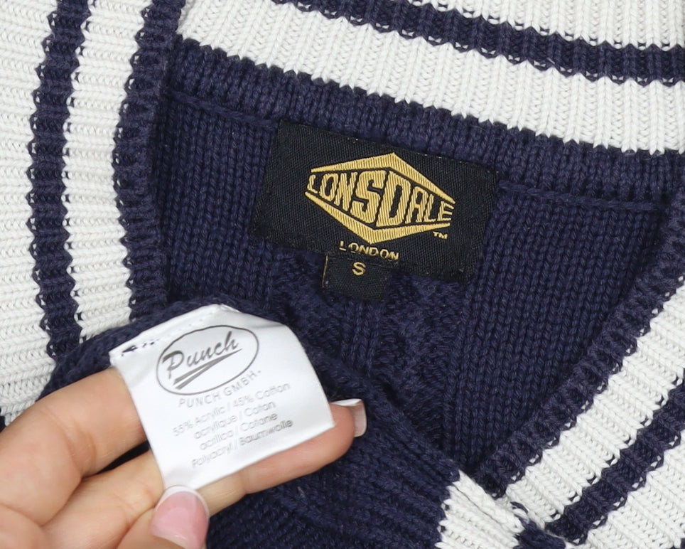 Lonsdale Men’s Navy S Cable Knit V-Neck Cricket Sweater Vest Logo