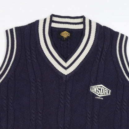 Lonsdale Men’s Navy S Cable Knit V-Neck Cricket Sweater Vest Logo