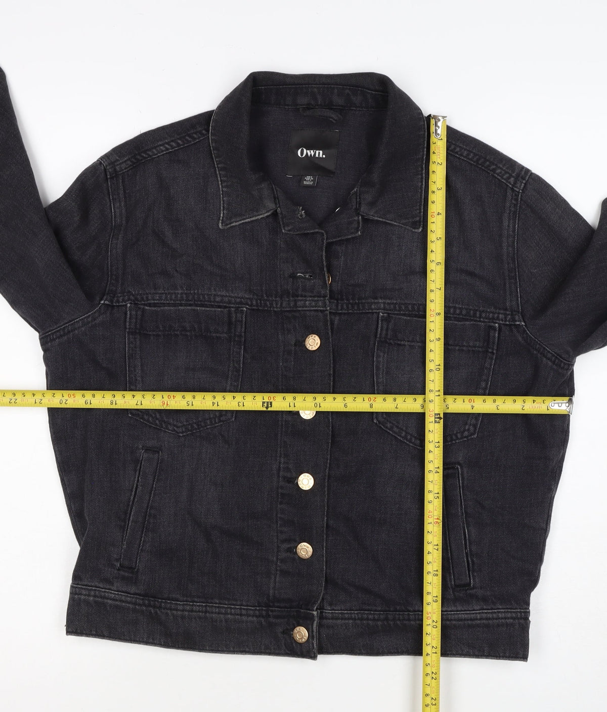 Own. Women’s Black UK 8 Denim Basic Jacket Button Front