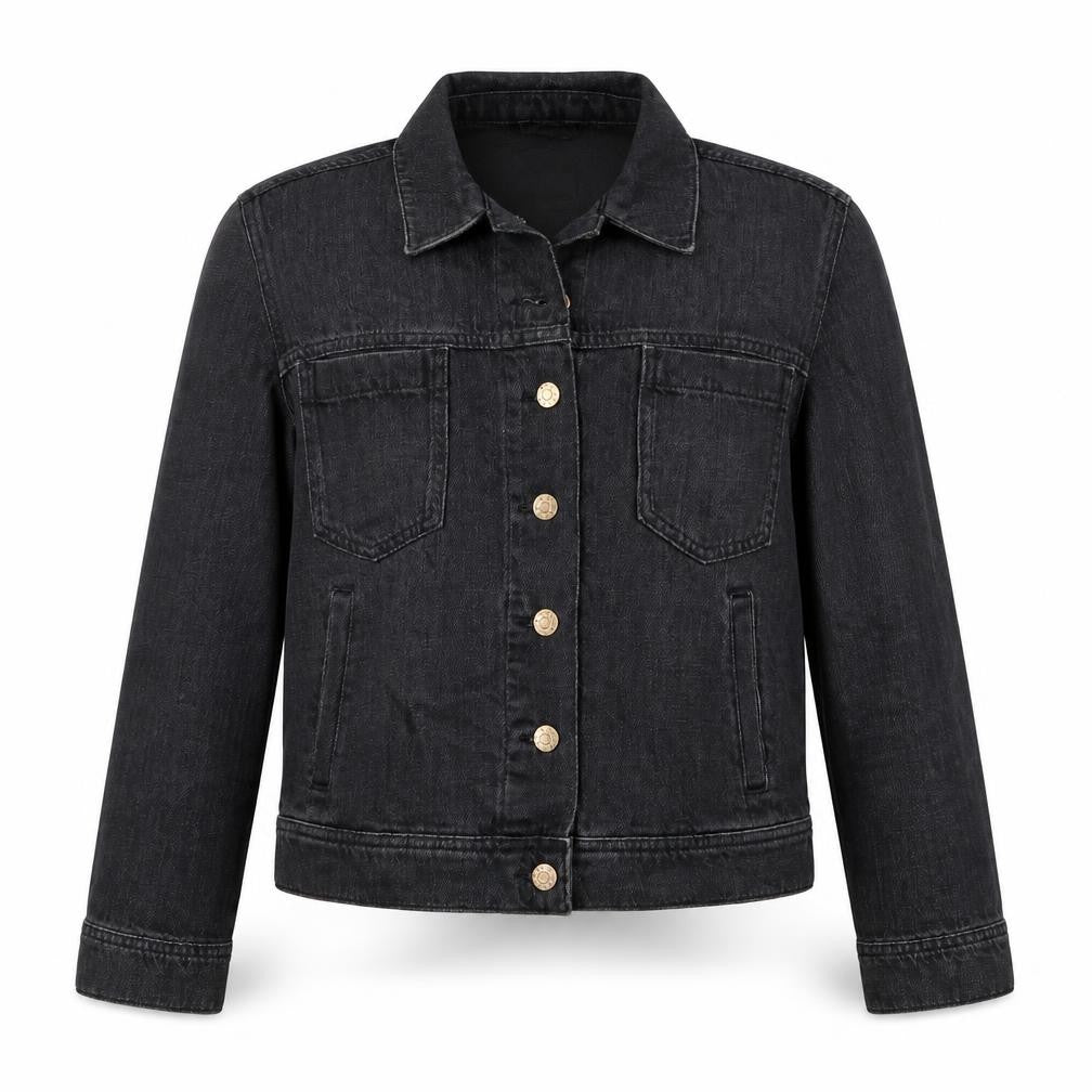 Own. Women’s Black UK 8 Denim Basic Jacket Button Front