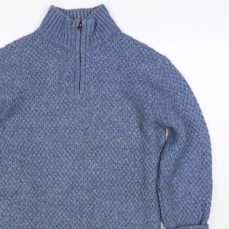 Fat Face Women’s Blue S Chunky Knit 1/4 Zip High Neck Jumper