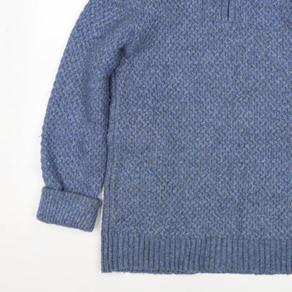 Fat Face Women’s Blue S Chunky Knit 1/4 Zip High Neck Jumper