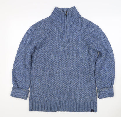 Fat Face Women’s Blue S Chunky Knit 1/4 Zip High Neck Jumper
